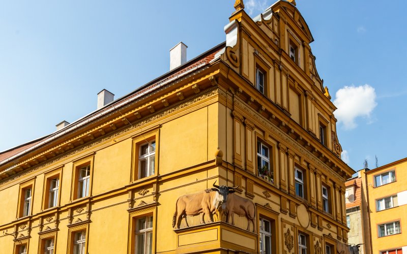 Kościół z wysoką wieżą pośród zielonych wzgórz